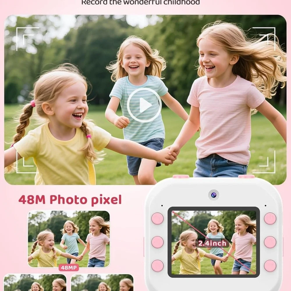 Kids Instant Print Camera - Pink & White